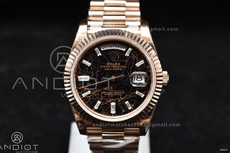 President RG On Crystal Markers GMF Dial Bracelet 40 DayDate 904L A3255 Steel Meteorite 0203